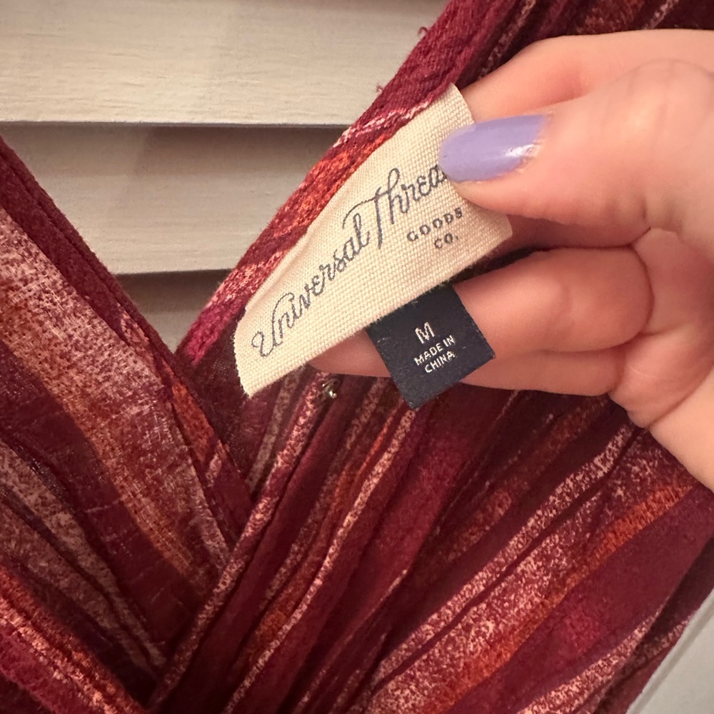 Universal Thread Burgundy Striped V-Neck Jumpsuit - Picture 6 of 6